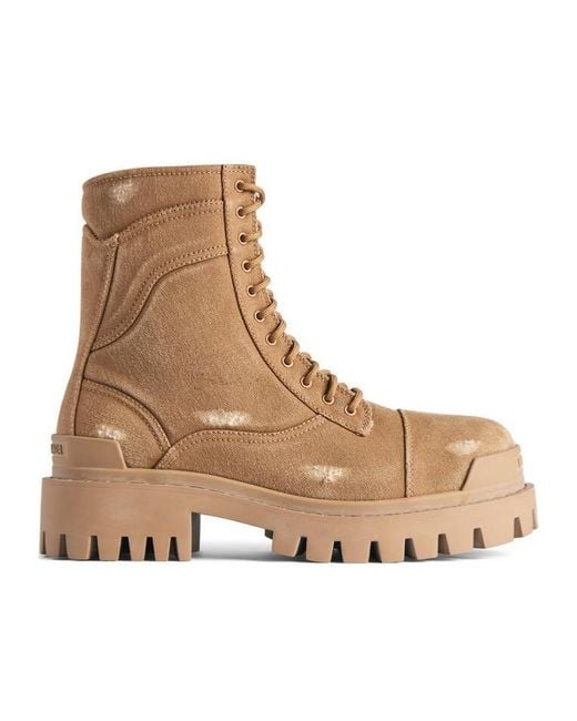 Balenciaga Brown Combat Strike Lace-Up Boots for men