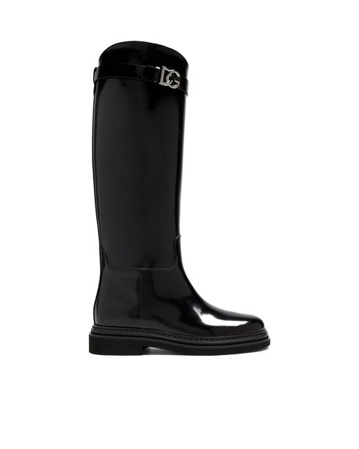 Dolce & Gabbana Black Logo Plaque Boots