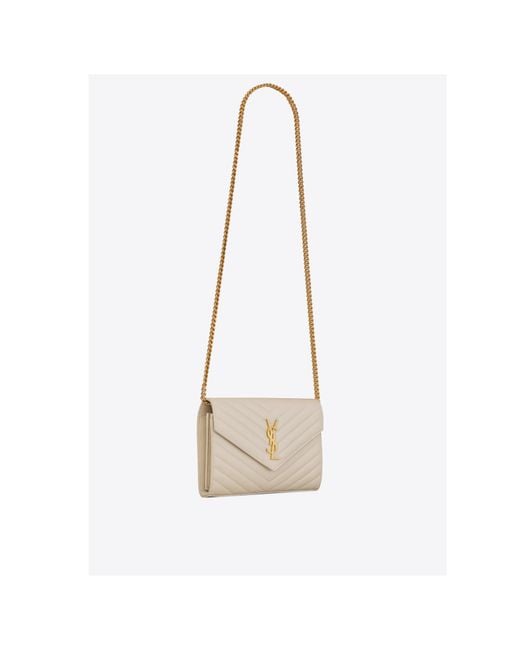 Saint Laurent White Cassandre Matelassé Chain Wallet