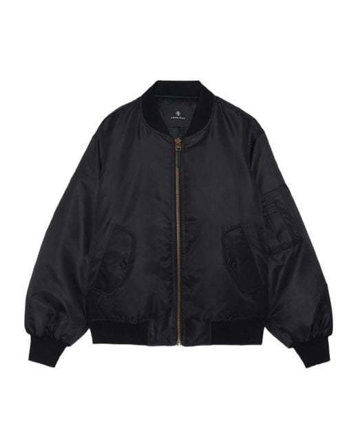 Anine Bing Blue Leon Satin Zipped Bomber Jacket