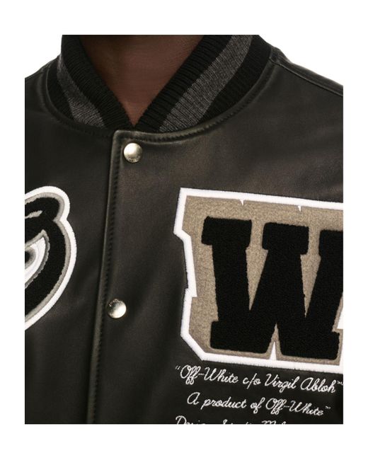 Off-White c/o Virgil Abloh Black Leather Varsity Jacket for men