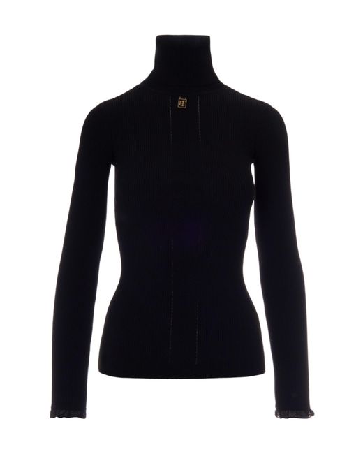 Elisabetta Franchi Black Logo Plaque High-Neck Jumper