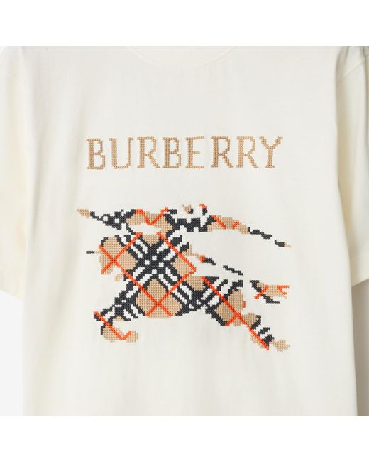 Burberry White Cross-Stitch Ekd T-Shirt for men