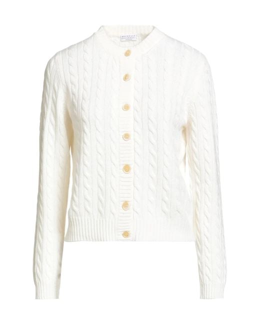 Brunello Cucinelli White Solid-Color Cashmere Thin Knitted Sweater