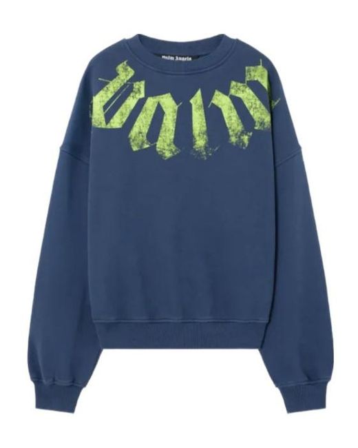 Palm Angels Blue Oversized Logo Sweatshirt for men