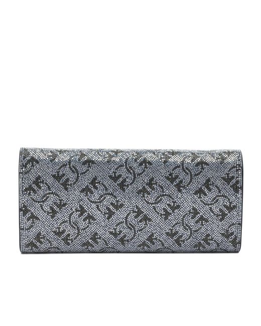 Pinko Gray Logo Plaque Embellished Clutch Bag