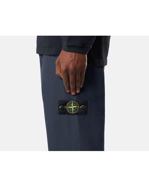Stone Island Blue Logo-Patch Straight-Leg Trousers for men