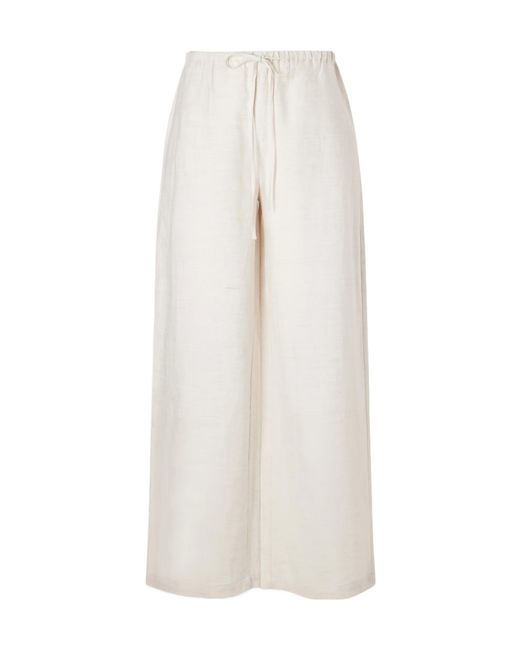 Staud White Linen Mid-Rise Wide-Leg Pants
