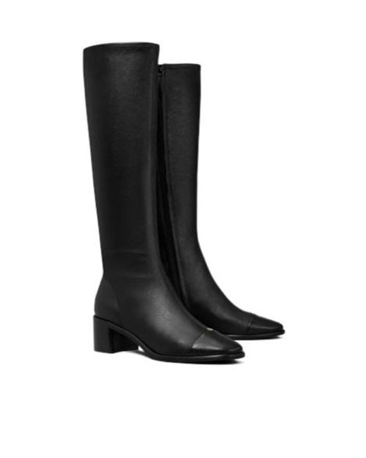 Tory Burch Black Cap-Toe Knee-High Boots
