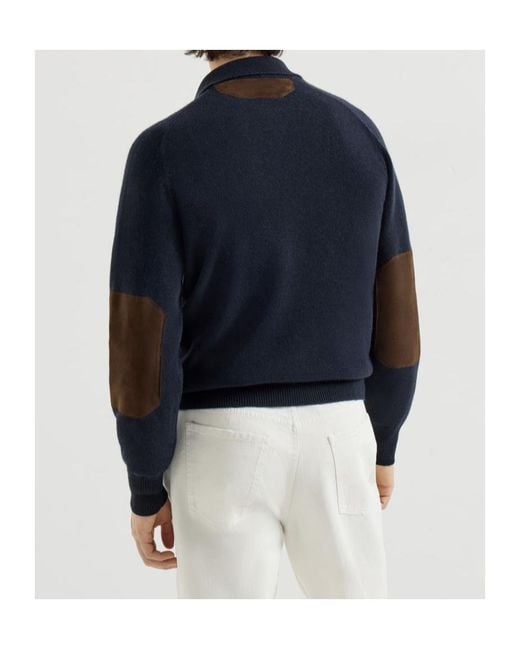 Brunello Cucinelli Blue Cashmere Cardigan With Shirt-Style Collar And Buttons for men