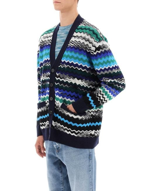 Missoni Blue Zig Zag Wool Cardigan for men