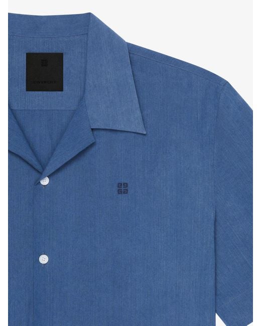 Givenchy Blue Logo Embroidered Short-Sleeve Shirt for men