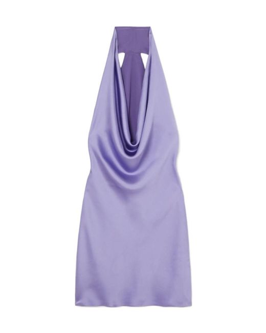 Norma Kamali Purple Draped Satin Halterneck Mini Dress