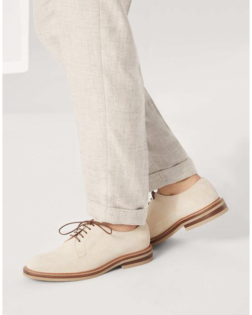Brunello Cucinelli White Round Toe Lace-Up Derby Shoes for men
