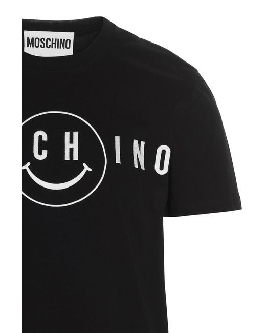 Moschino Black Smiley-Logo Print T-Shirt for men