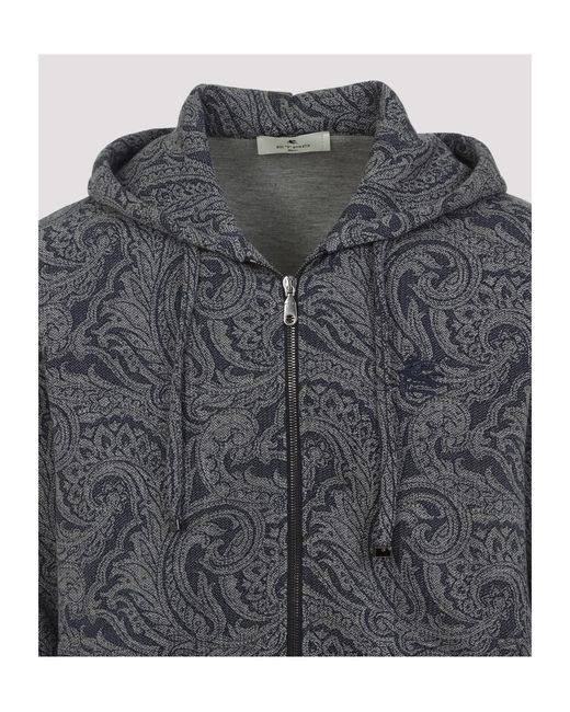 Etro Gray Paisley Printed Zipped Hoodie for men