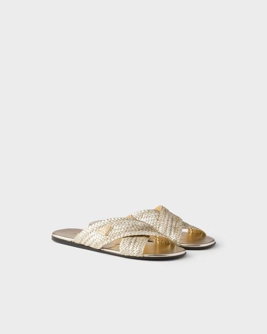 Prada Multicolor Triangle-Logo Woven Slip-On Sandals