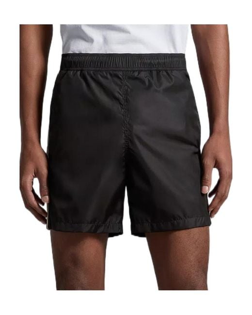 Moncler Black Side Striped Logo Swim Shorts for men