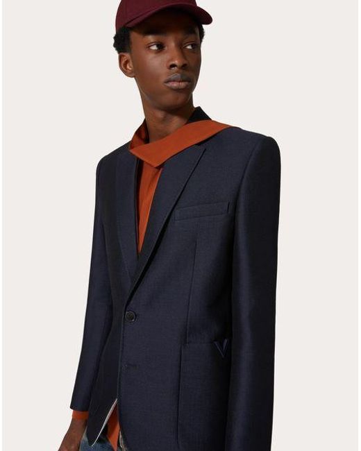 Valentino Blue Single-Breasted Long-Sleeved Blazer for men