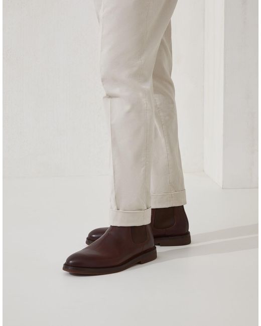 Brunello Cucinelli Brown Round Toe Chelsea Boots for men