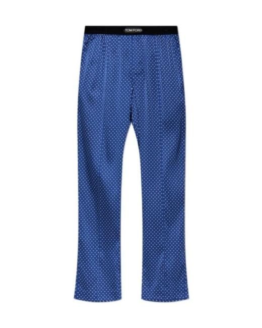 Tom Ford Blue Polka-Dot Pattern Pyjama Pants for men