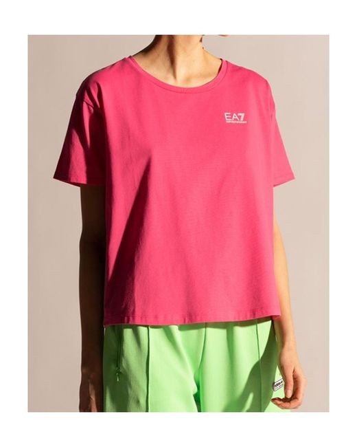 Emporio Armani Pink Logo-Print Cotton T-Shirt
