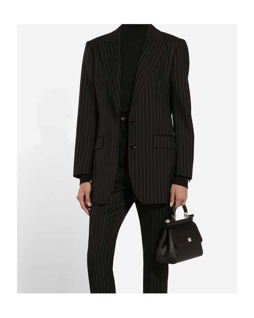Dolce & Gabbana Black Single-Breasted Pinstripe Wool Jacket