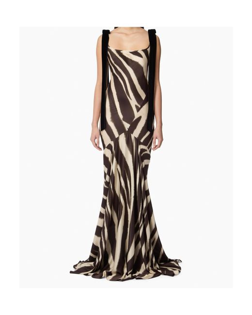 Nina Ricci Women's White Zebra-Print Satin Maxi Dress