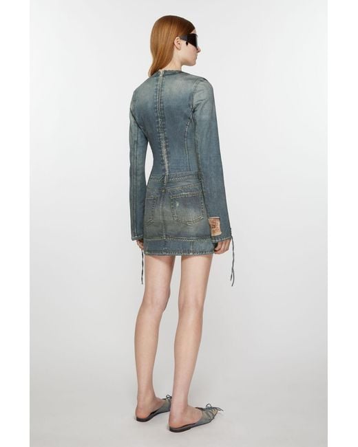 Acne Blue Laced Sleeve Mini Denim Dress