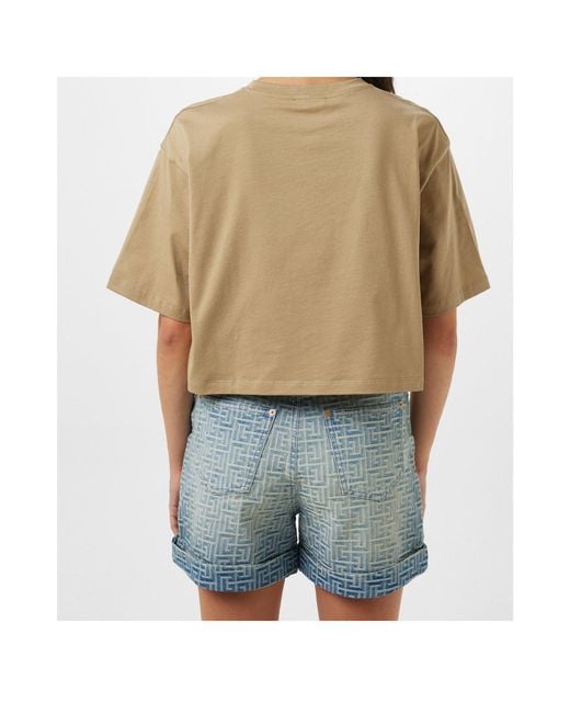 Balmain Natural Logo Print Cropped T-Shirt