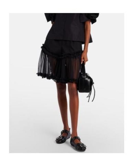 Comme des Garçons Black Ruffled Tulle And Wool Shorts