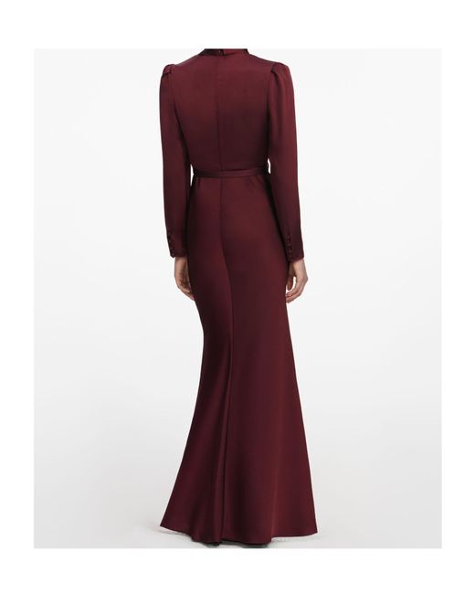 Self-Portrait Red Burgundy Tie Neck Satin Maxi Dress