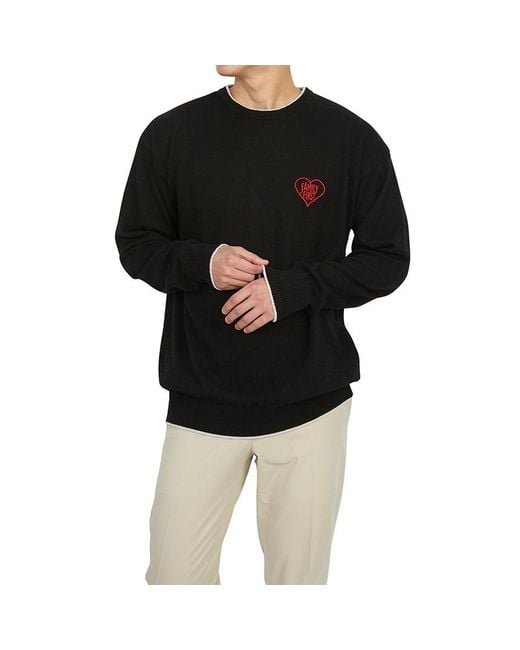 FAMILY FIRST Black Embroidered-Logo Crew-Neck Jumper for men