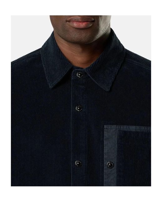 Stone Island Blue Snap-Button Shirt Jacket With Chest Pockets for men