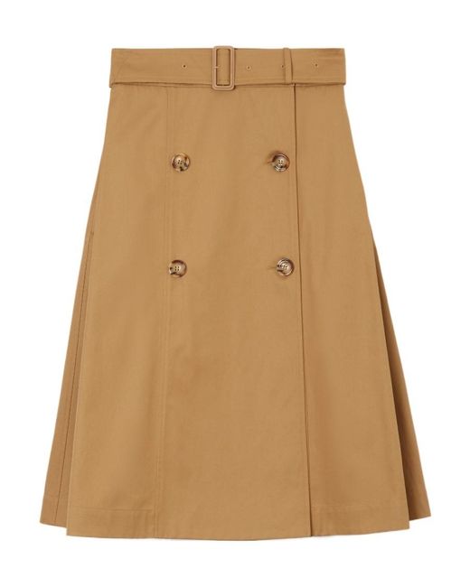 Burberry Natural Belted-Waist Double Breasted Flared Skirt