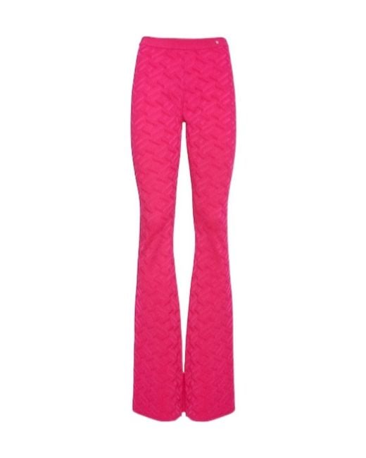 Versace Pink Logo Jacquard Knitted Trumpet Casual Pants