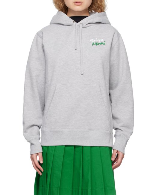 Maison Kitsuné Gray Embroidered-Logo Cotton Hoodie for men