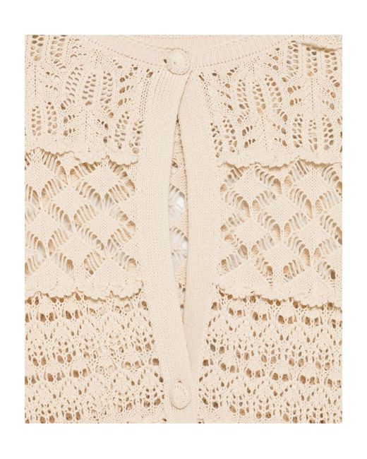 Semicouture Natural Tiered Crochet Cardigan