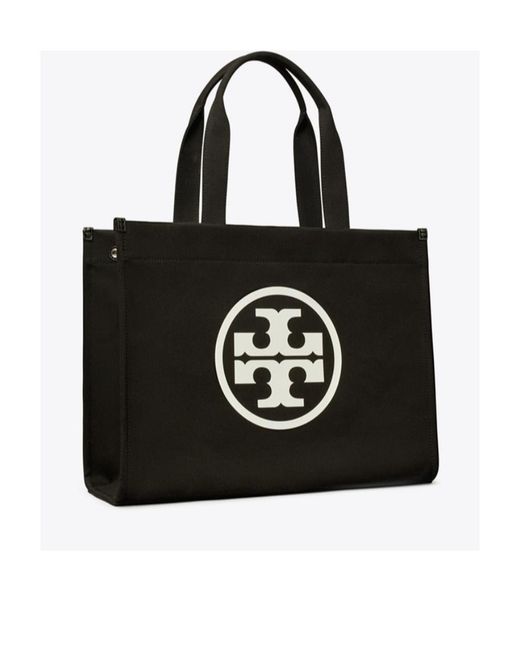 Tory Burch Black Ella Double T Logo Detailed Tote Bag