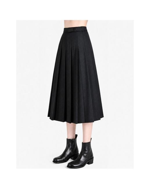 Auralee Black Pleated Midi Skirt