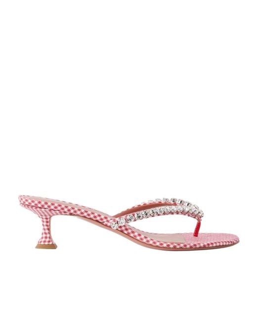 AMINA MUADDI Pink Gigi 45 Checked Crystal-Embellished Leather Thong Sandals