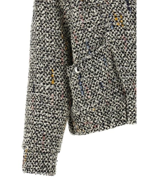 Alessandra Rich Gray Tweed Button-Up Bomber Jacket