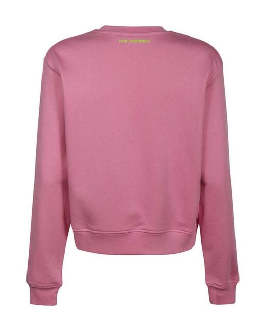 Karl Lagerfeld Pink Logo Printed Crewneck Sweatshirt
