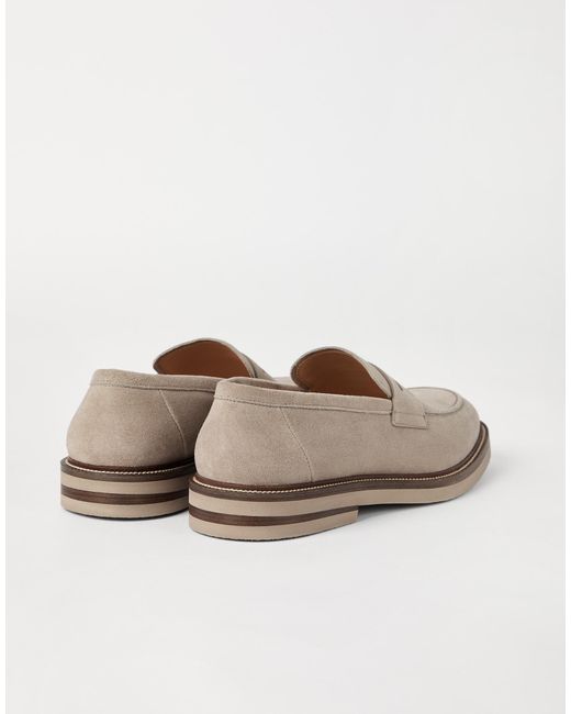 Brunello Cucinelli Gray Round Toe Penny Loafers for men