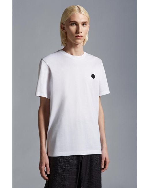 Moncler White Logo Detailed Crewneck T-Shirt for men