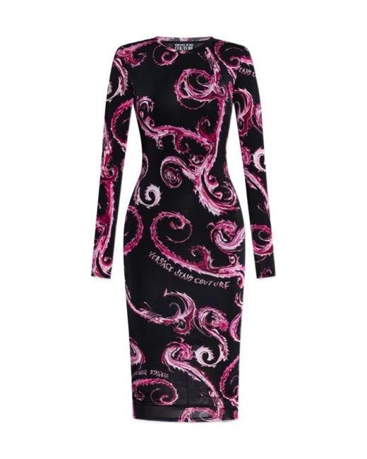Versace Jeans Red Chromo Couture-Print Midi Dress