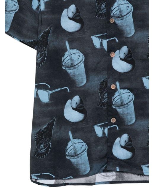 Paul Smith Blue Short Sleeve All-Over Print Shirt for men