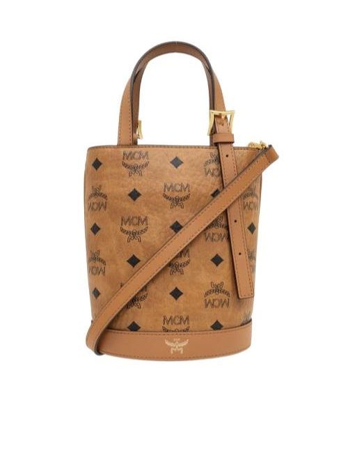 MCM Brown Logo Printed Shoulder Bag