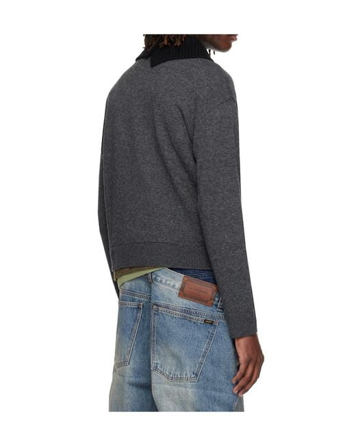 ANDERSSON BELL Gray Layered Collar Cardigan for men