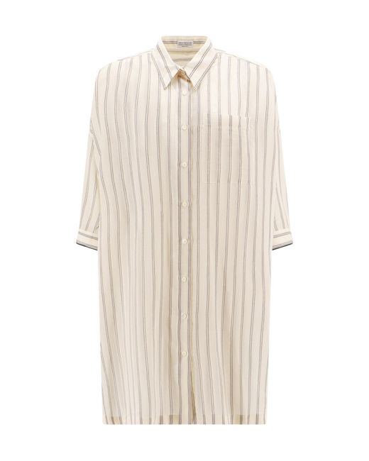 Brunello Cucinelli White Striped Buttoned Shirt